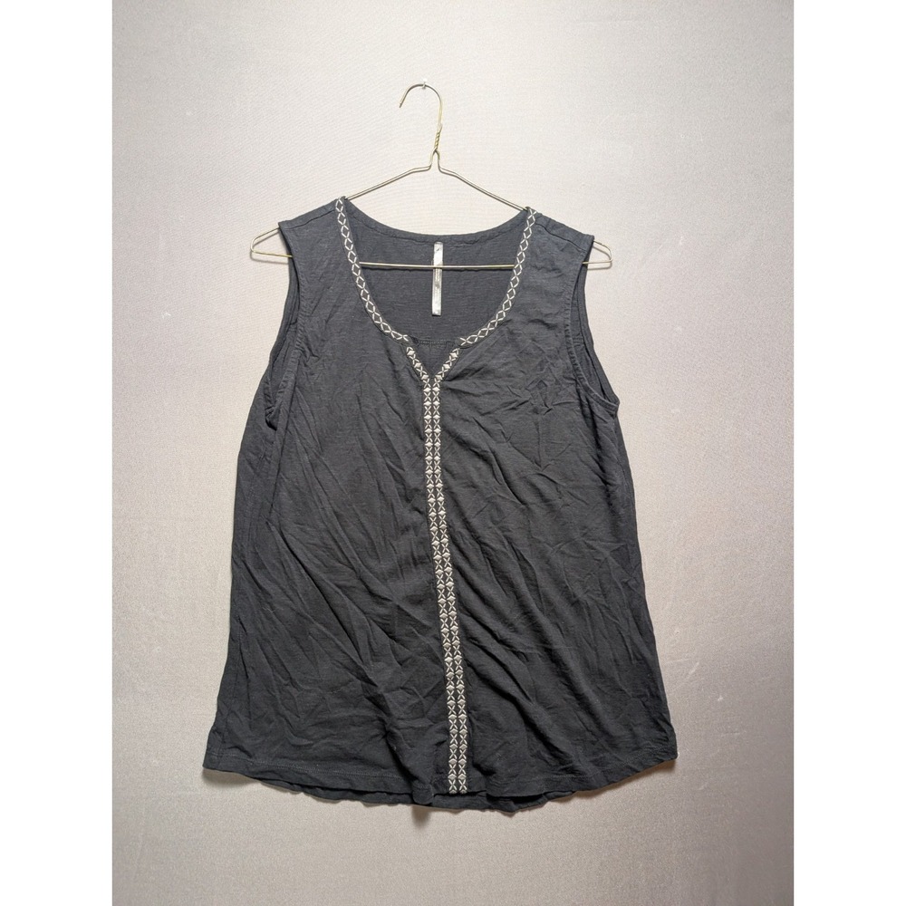 Kuhl Shay Tank Top Women Medium Black Embroidered Organic Cotton Crossover Pleat